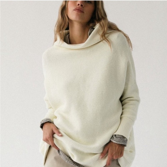 Free people white ottoman slouchy tunic collated cotton blend sweater - Picture 1 of 5